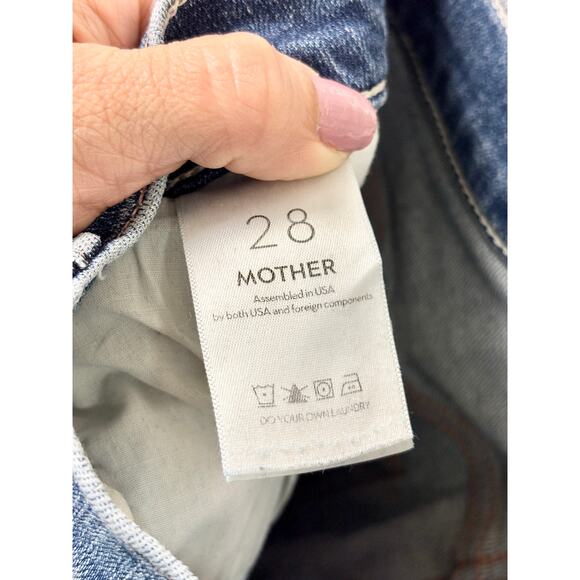 MOTHER Cotton Blend High Waisted Frayed Hem Denim Skinny Jeans Blue Womens US 28 - Picture 4 of 5